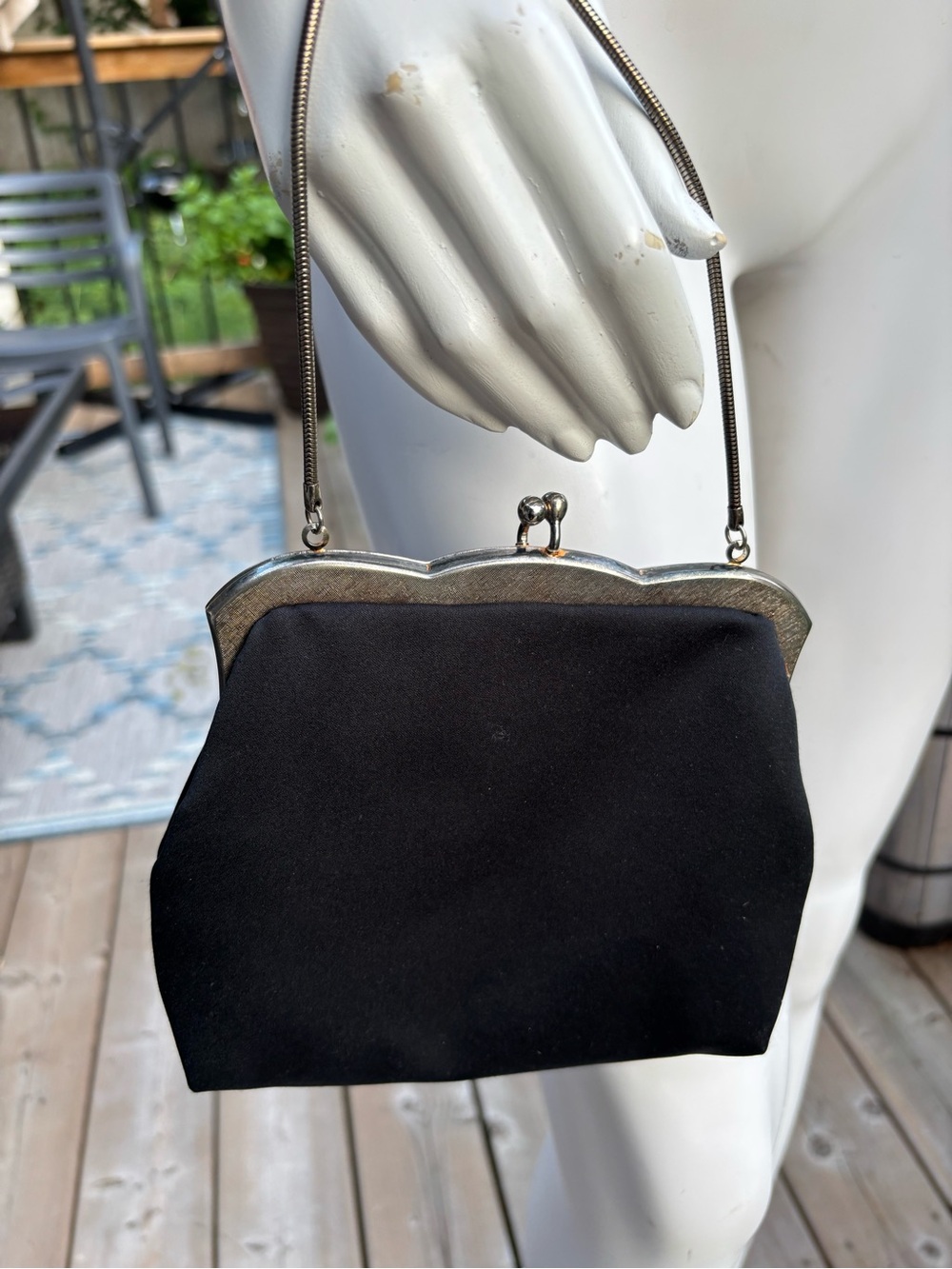 Vintage Du Val Hong Kong Black Satin Evening Bag Clutch